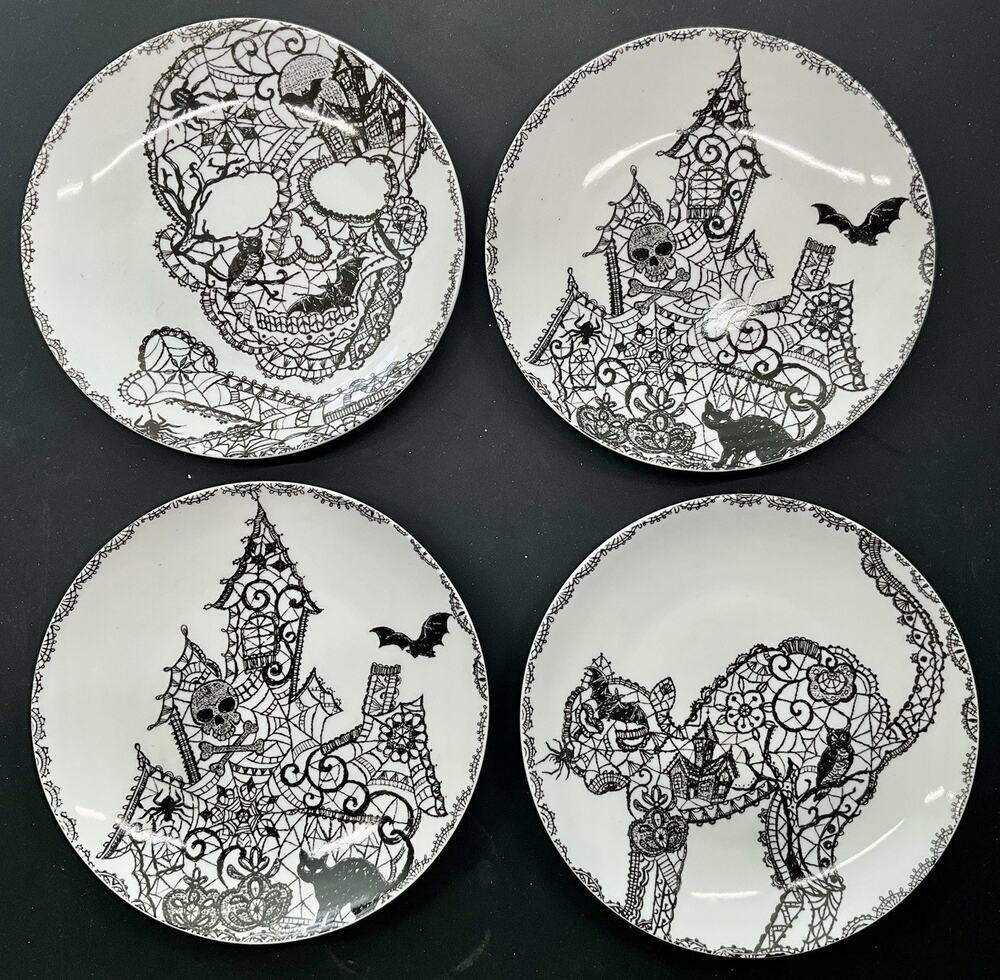 222 Fifth Wiccan Lace Dessert Appetizer Plates 6 1/2” Set Of 4